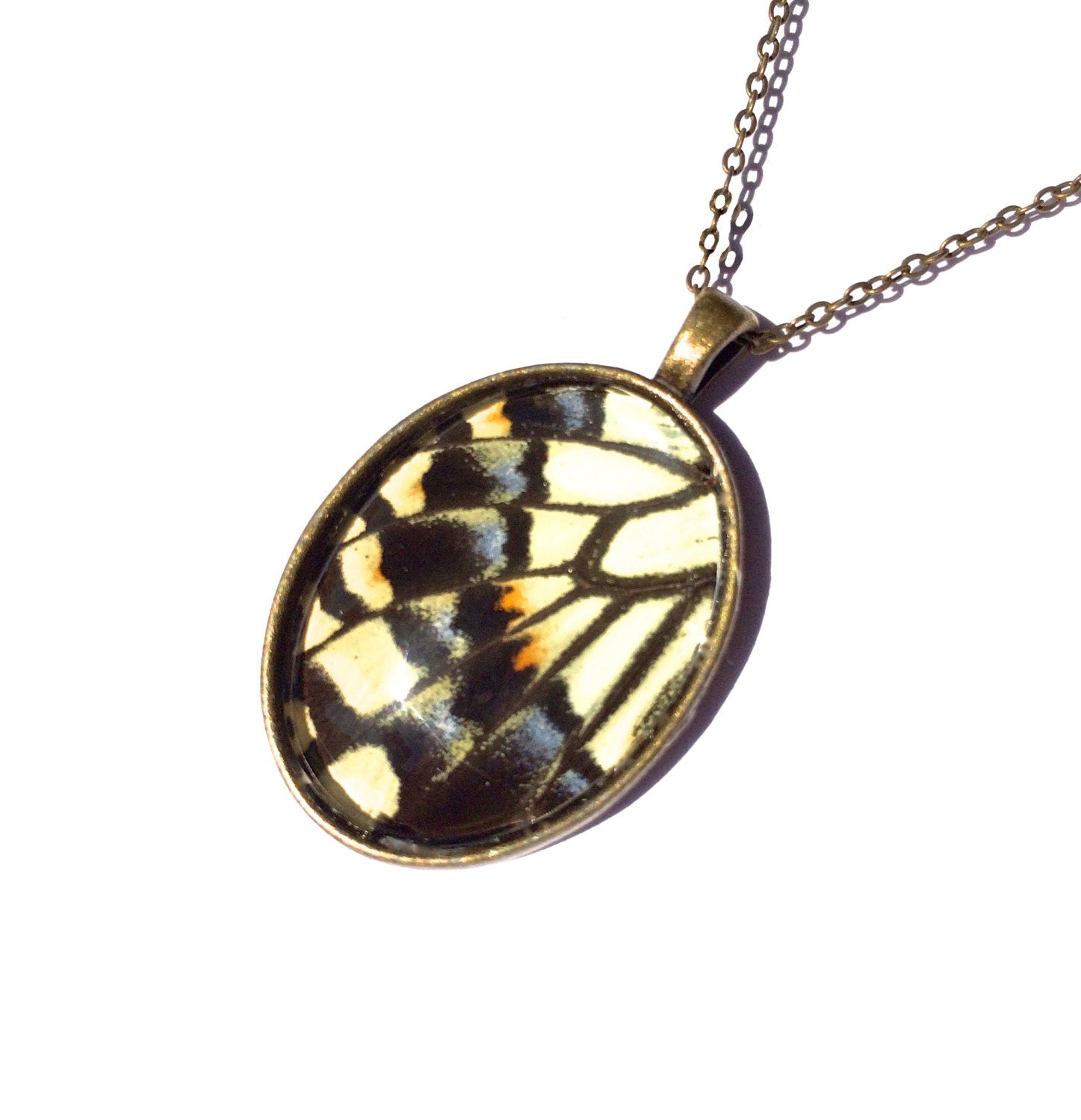 Real butterfly wing necklace Insect taxidermy jewelry Swallowtail butterfly necklace Pressed flower necklace Yellow butterfly pendant