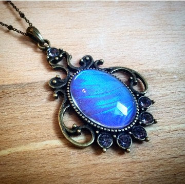 Real Butterfly Wing Necklace Purple necklaces for women Lavender necklace Purple butterfly wings Faux Alexandrite necklace June birthstone