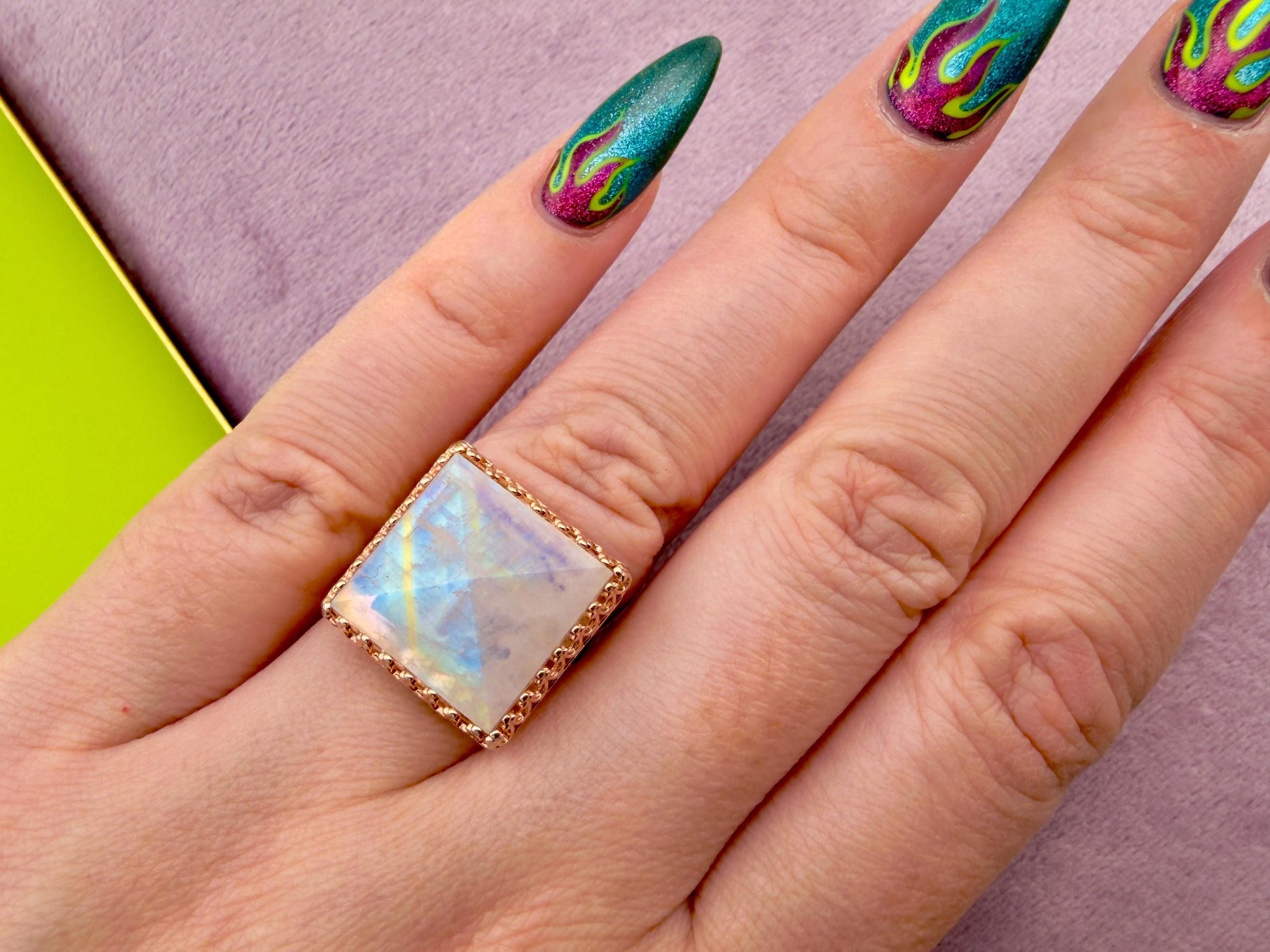 Large crystal ring Raw moonstone ring Big stone statement ring for women Blue labradorite ring Raw gemstone cocktail ring Sterling Silver