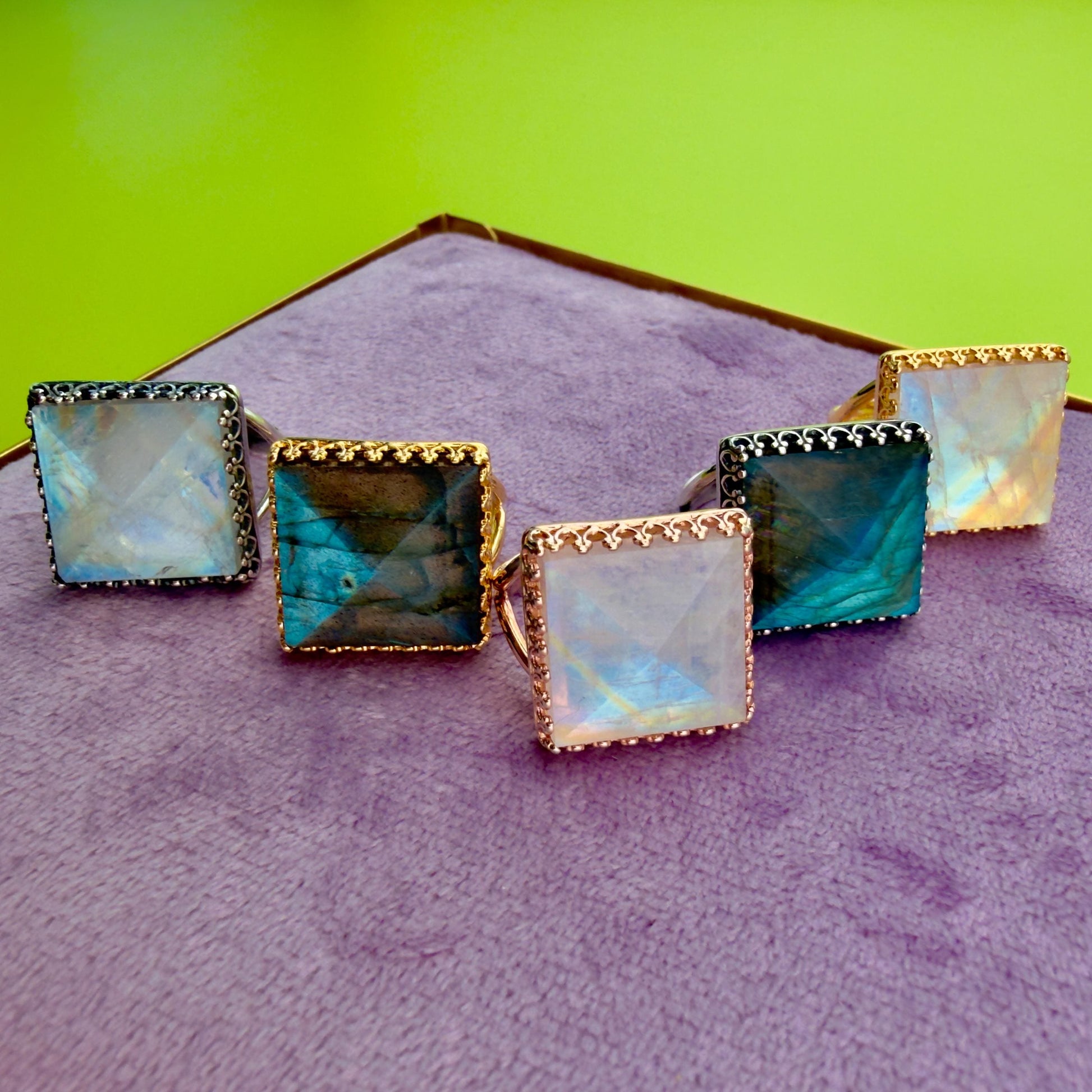 Large crystal ring Raw moonstone ring Big stone statement ring for women Blue labradorite ring Raw gemstone cocktail ring Sterling Silver