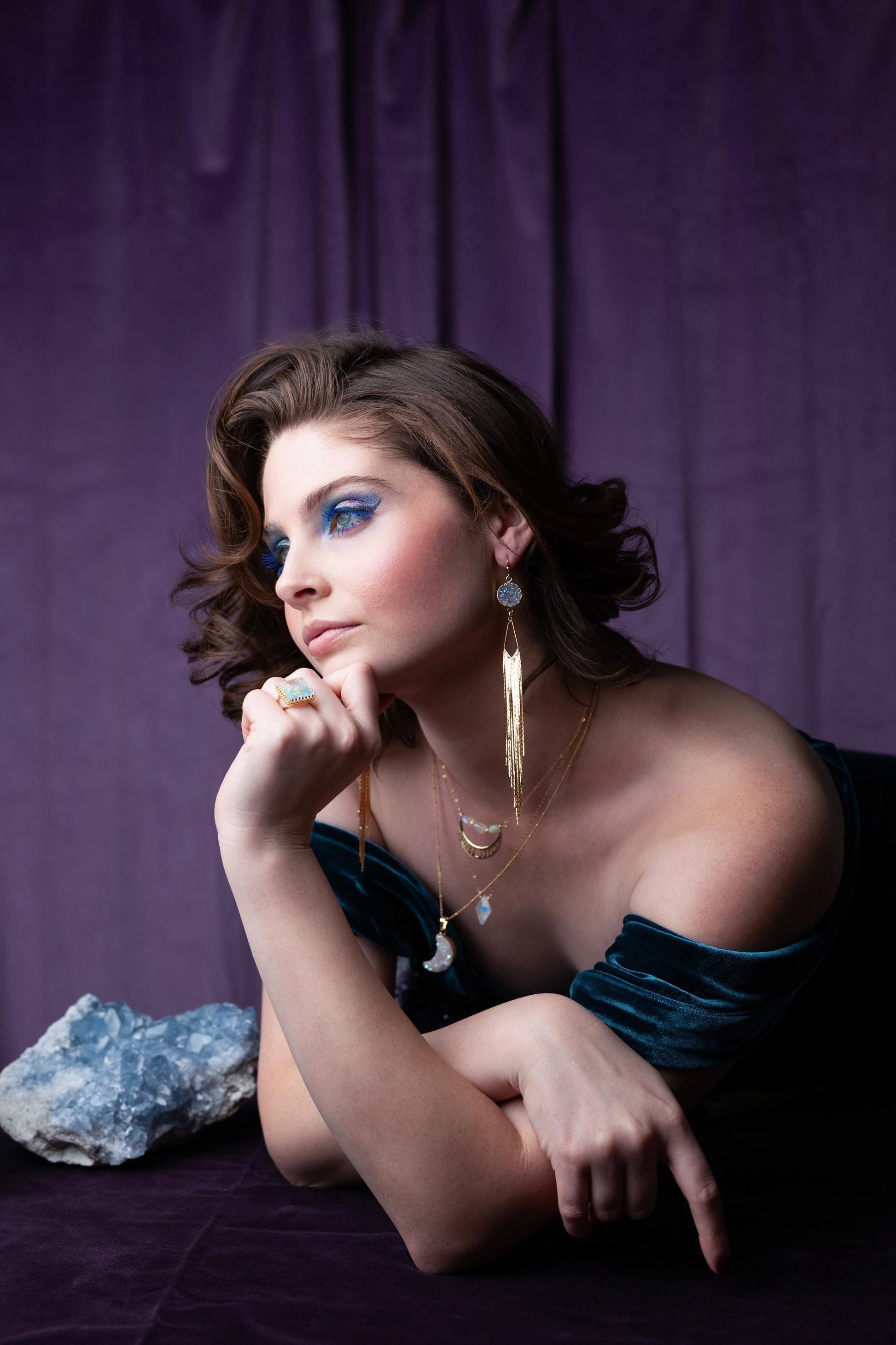 Large crystal ring Raw moonstone ring Big stone statement ring for women Blue labradorite ring Raw gemstone cocktail ring Sterling Silver