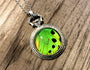 Real Butterfly wing necklace Green jewelry Moon phase necklace Silver Pocket watch necklace Insect jewelry Lime green Statement Necklace