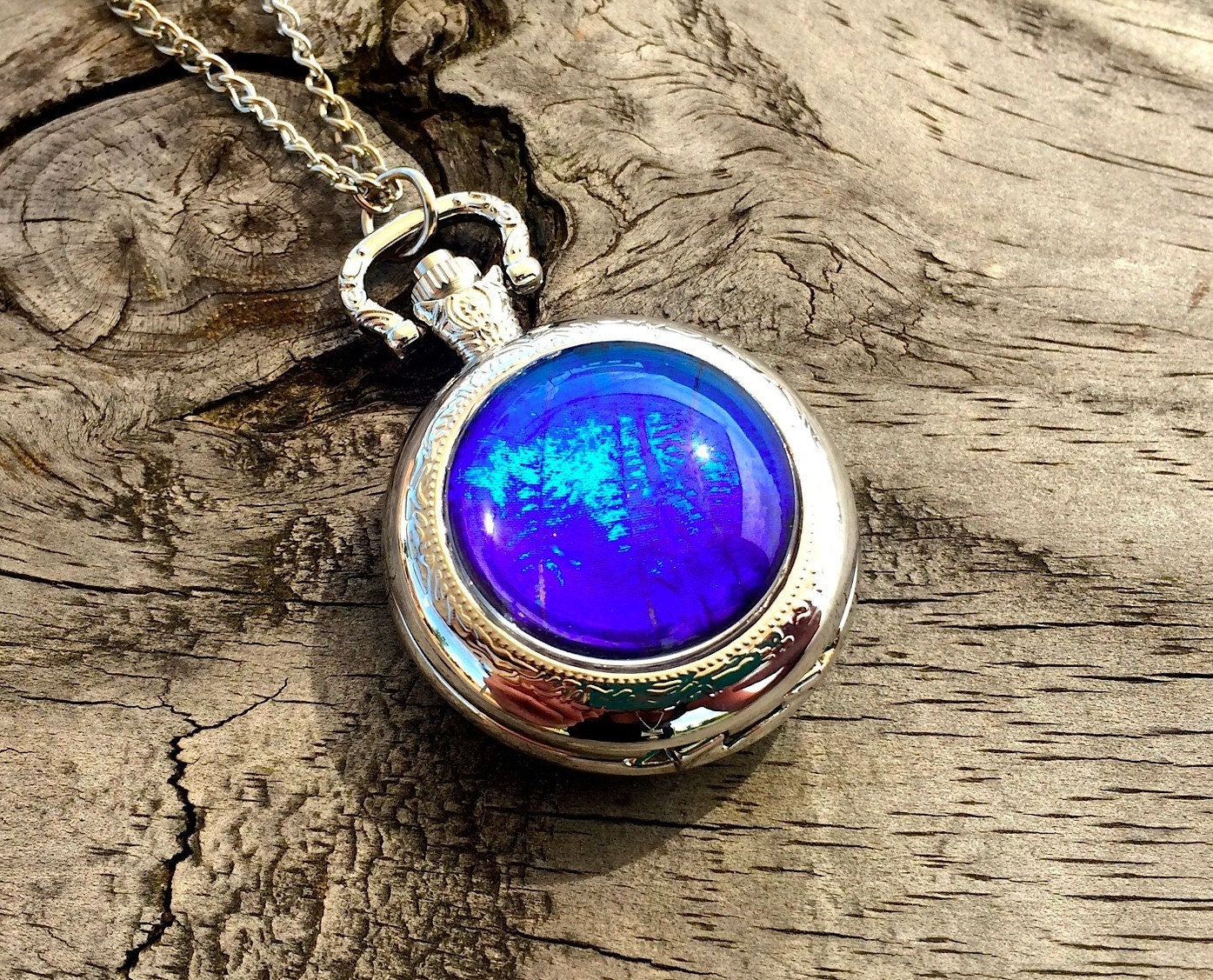 Butterfly Wing Necklace Real Insect Jewelry Working Pocket watch pendant Vampire Diaries mechanical Steampunk pocketwatch Statement Necklace