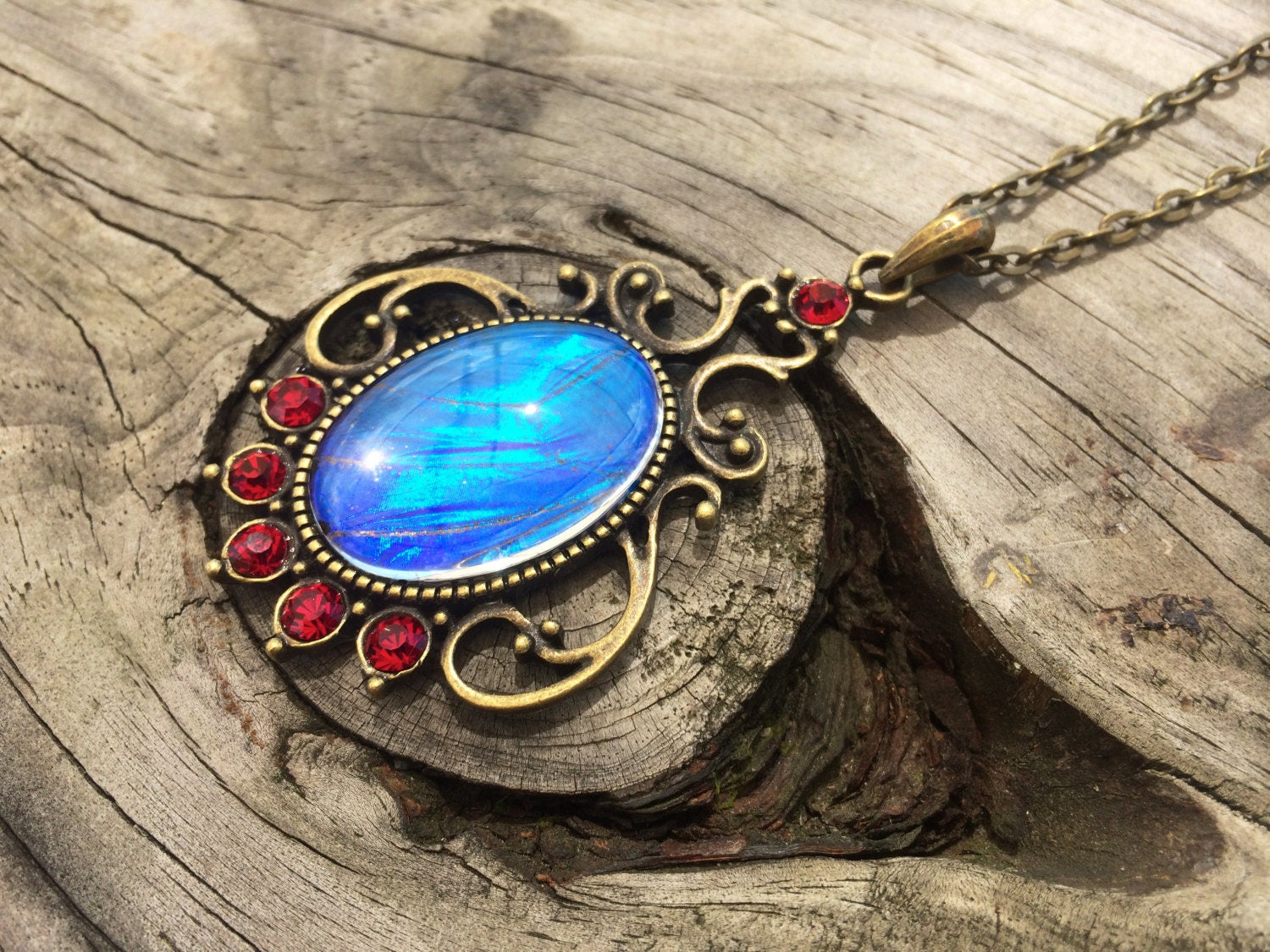 Real butterfly wing necklace 1920s necklace Art Deco necklace Flapper necklace Vintage style jewelry 1920s jewelry Blue morpho butterfly