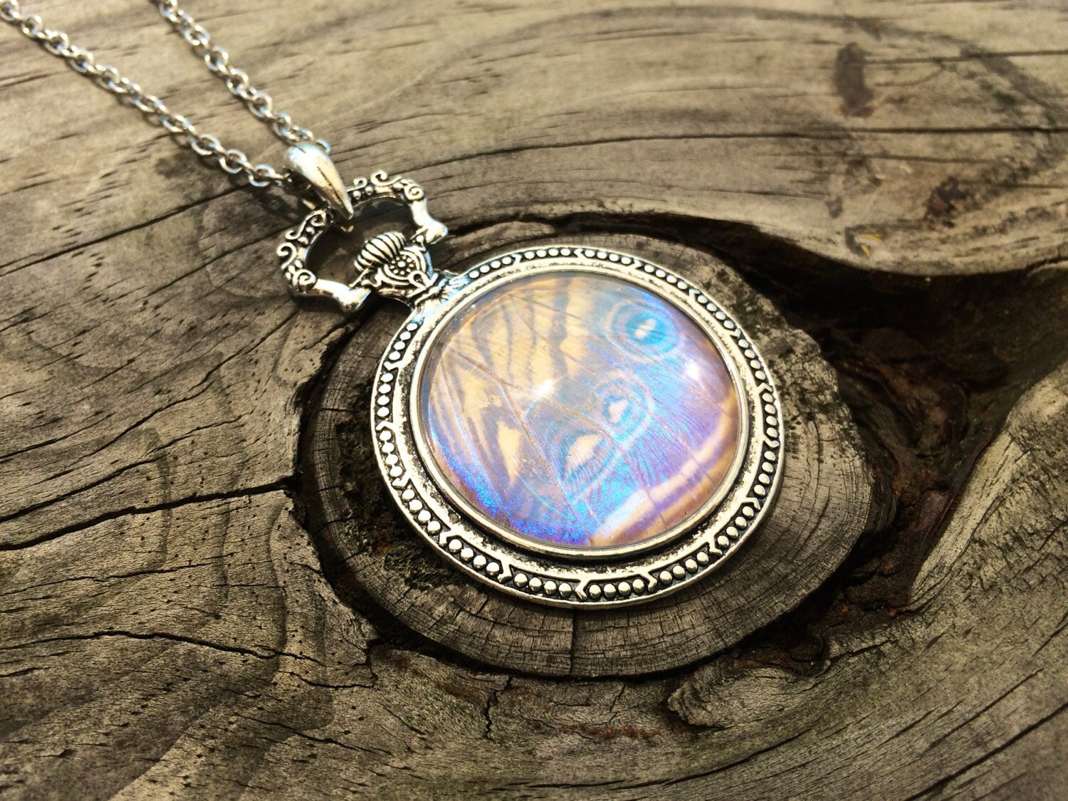 Real butterfly wing pendant Pressed butterfly necklace Pocket watch necklace Pressed flower jewelry Witch necklace Real butterfly jewelry