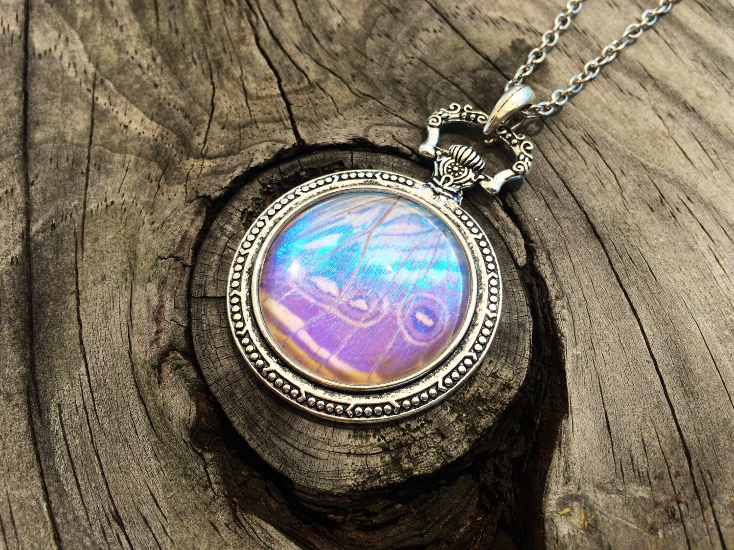 Real butterfly wing pendant Pressed butterfly necklace Pocket watch necklace Pressed flower jewelry Witch necklace Real butterfly jewelry