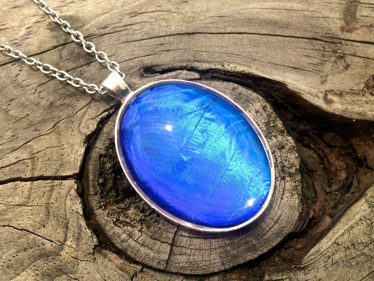 Real blue morpho butterfly pendant Sterling silver butterfly necklace September birthstone necklace blue sapphire pendant cobalt blue