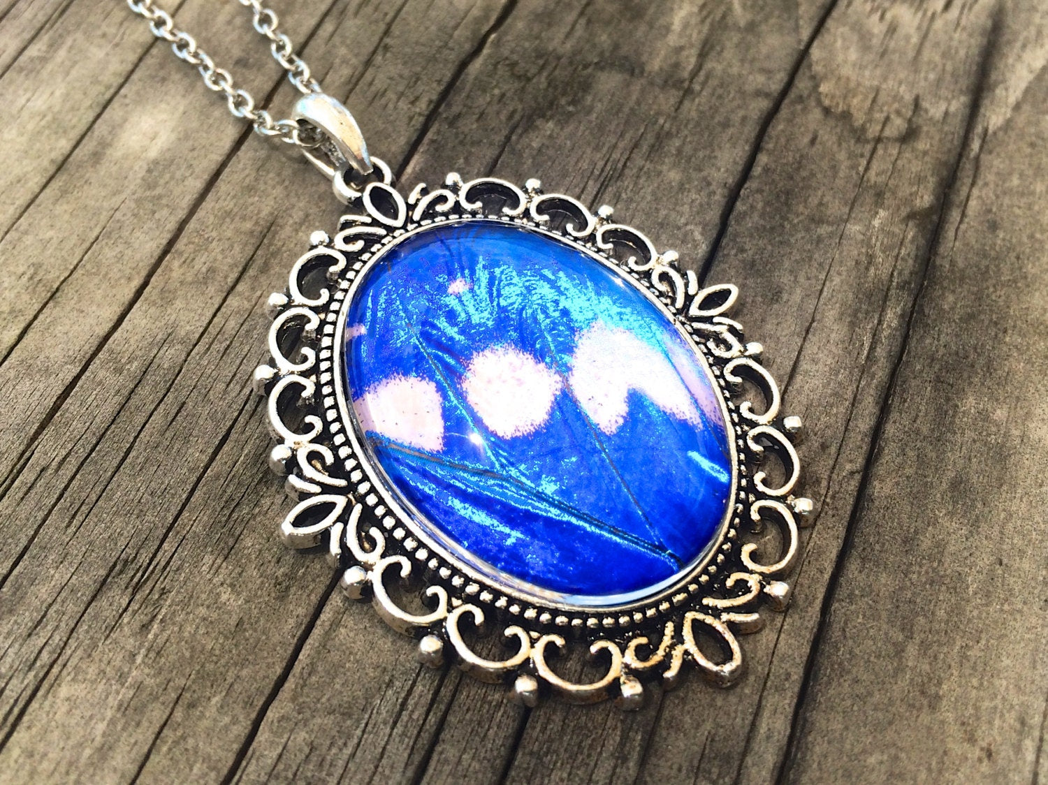 Royal blue necklace Real Blue Morpho Butterfly wing necklace Royal blue statement necklace Dark blue necklace Cornflower blue sapphire