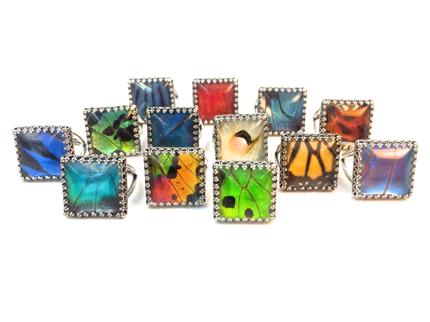 Real Butterfly wings rings Best friend rings for 2 3 4 Glass resin rings for women Mood ring Cool rings Real butterfly ring sterling silver