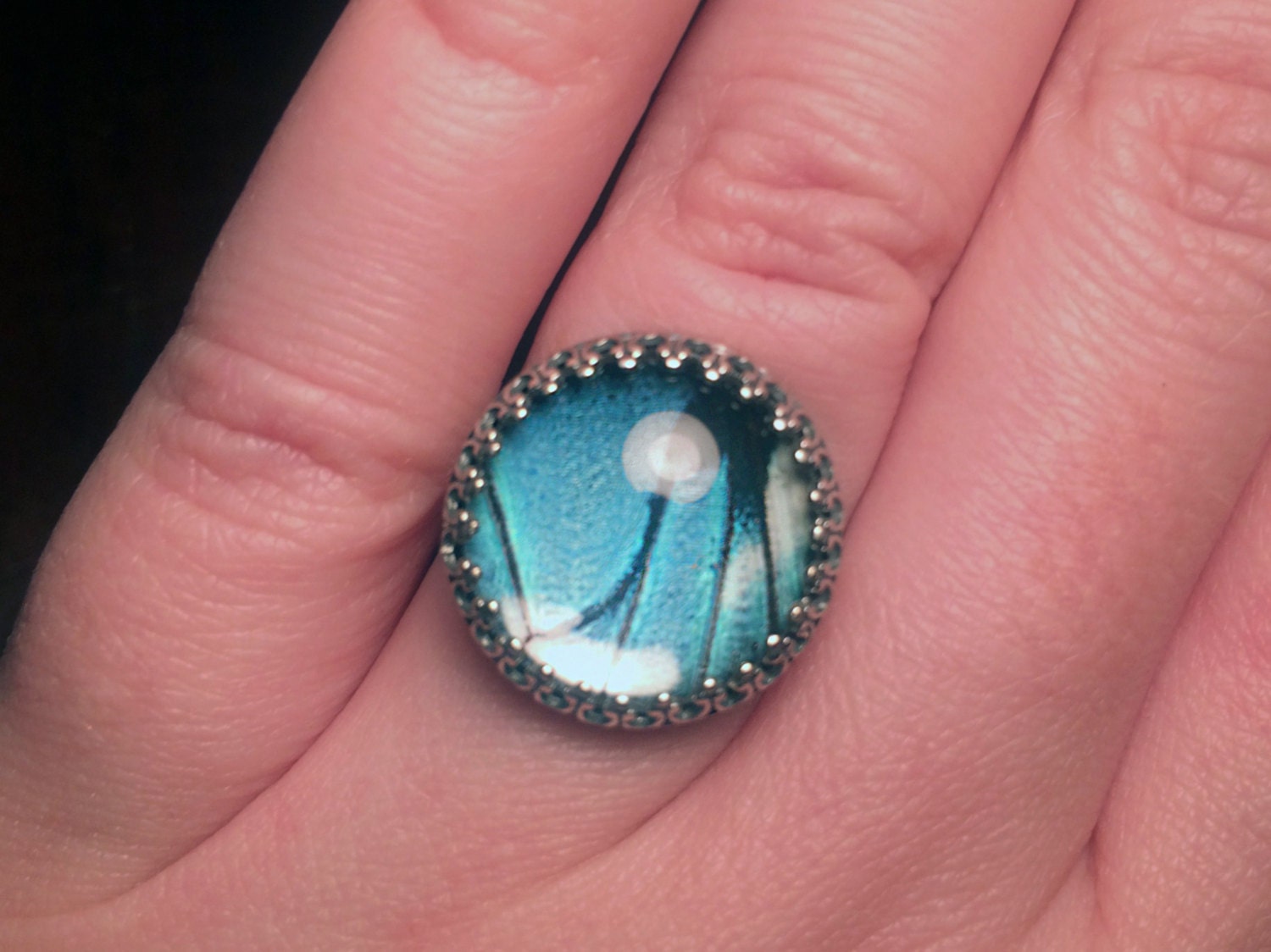 Real butterfly ring Pressed butterfly wings women ring size 10 9 8 7 6 Adjustable sterling silver rings for girls Glass resin ring ocean