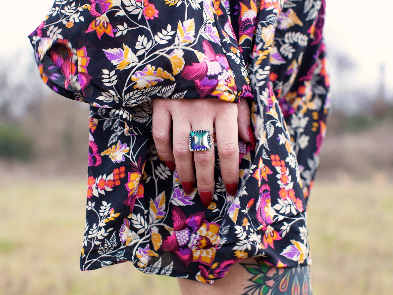 Real butterfly wing ring Sterling silver butterfly ring mood ring Adjustable rings for women Real butterfly ring for girlfriend Blue Morpho