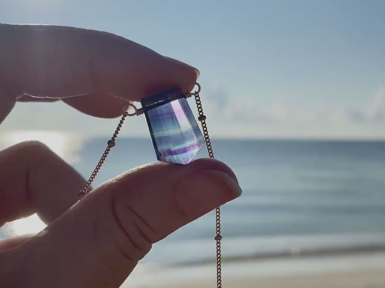 Rainbow Fluorite crystal necklace for women Raw crystal necklace Raw fluorite jewelry Purple fluorite point necklace Gemstone point necklace