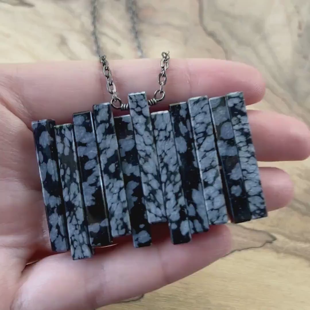 Snowflake Obsidian Necklace for men women Black stone necklace Black Obsidian necklace Volcanic crystal necklace Couples necklaces