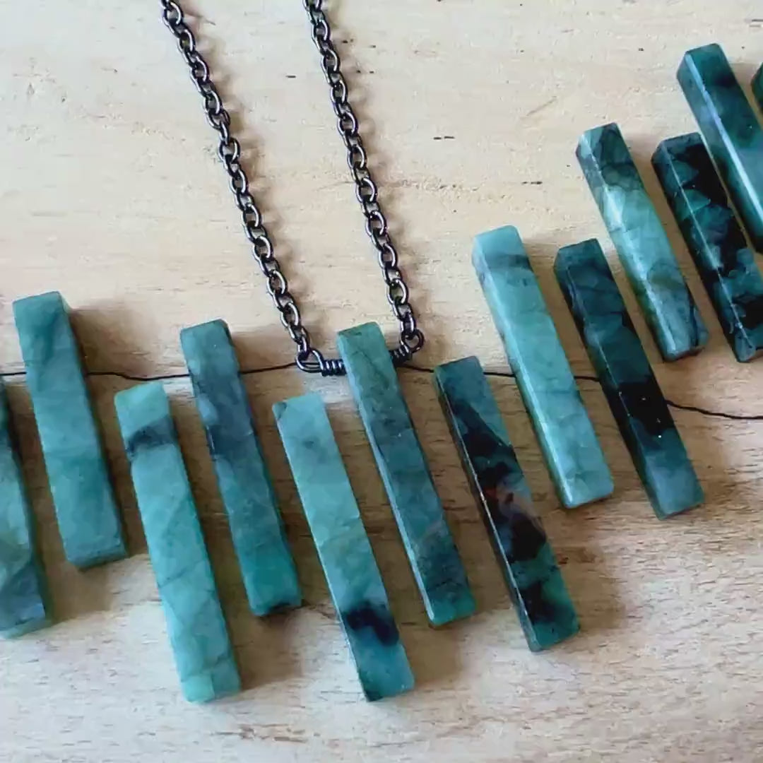 Raw emerald necklace for men women Couples necklace Mens emerald jewelry Real emerald bar necklace Gift for boyfriend girlfriend necklace