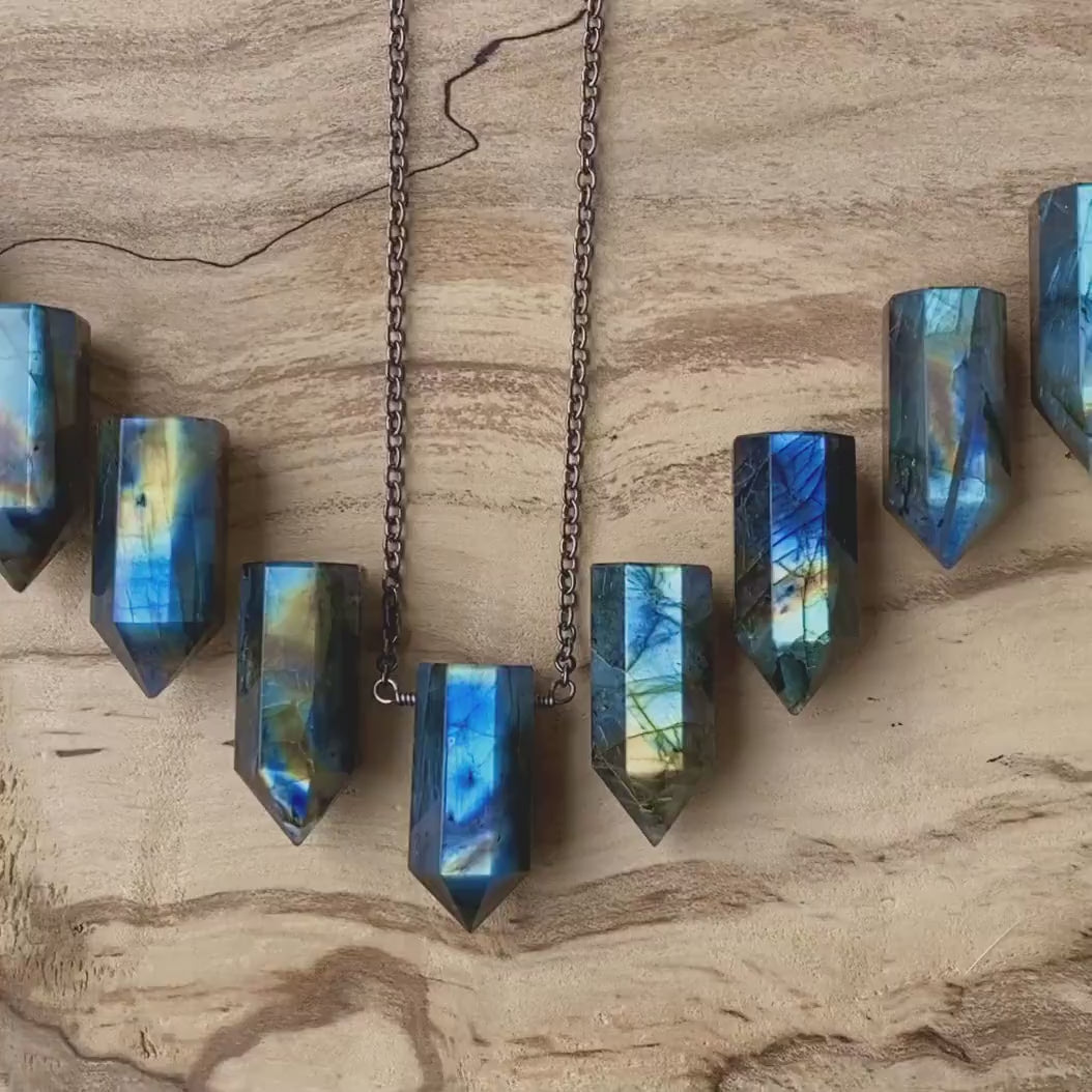 Large labradorite pendant Rainbow labradorite jewelry for men women Raw crystal point necklace Crystal tower necklace Stone obelisk necklace