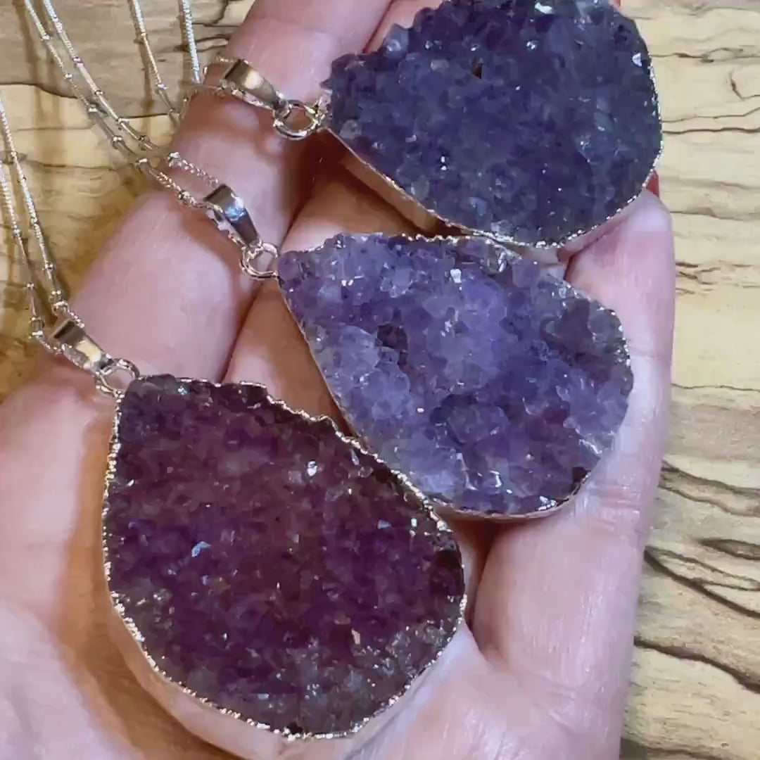 Large chunky amethyst crystal geode cluster necklace