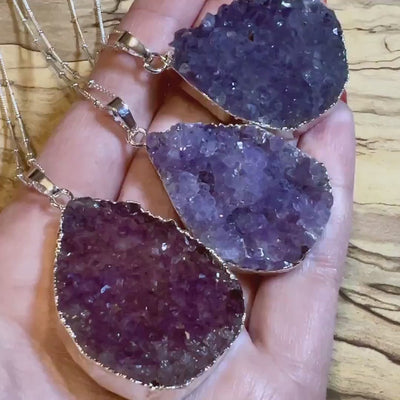 Large amethyst pendant necklace Raw amethyst necklace Natural amethyst geode necklace Real amethyst cluster necklace Amethyst silver gold