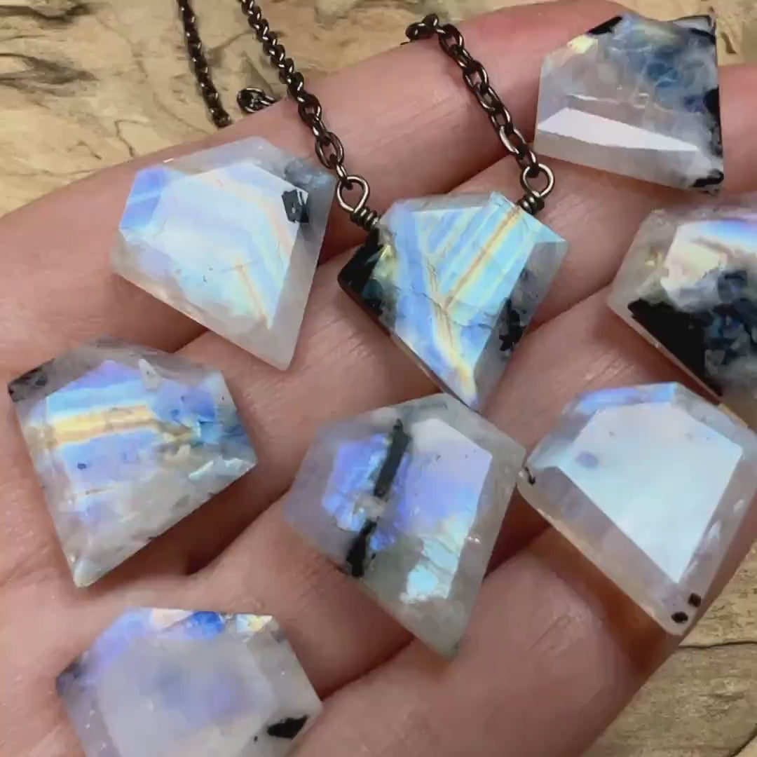 Raw moonstone jewelry Handcrafted crystal necklaces for women Moonstone gifts for friends Raw gemstone jewelry Black moonstone necklace