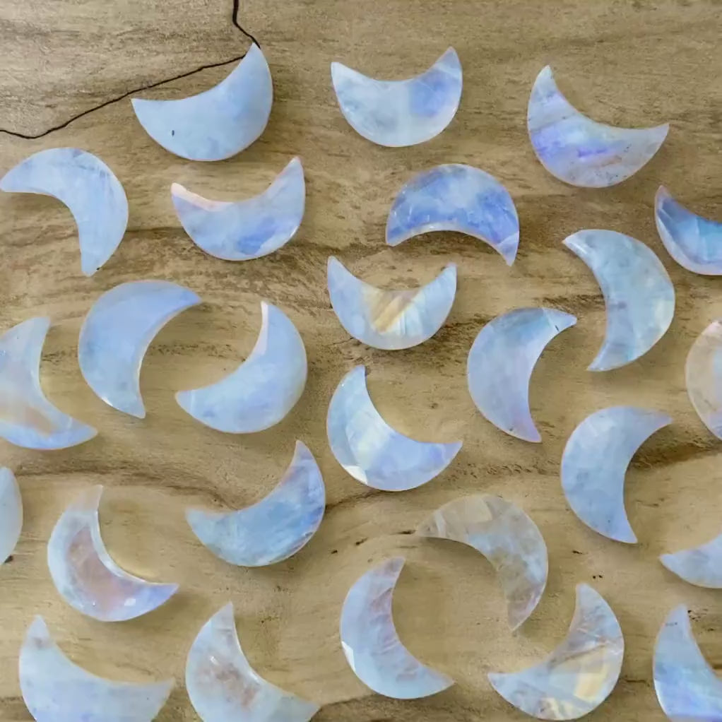 Rainbow moonstone earrings Crystal moon earrings Raw moonstone moon earrings Crescent moon earrings Half moon shaped moonstone jewelry