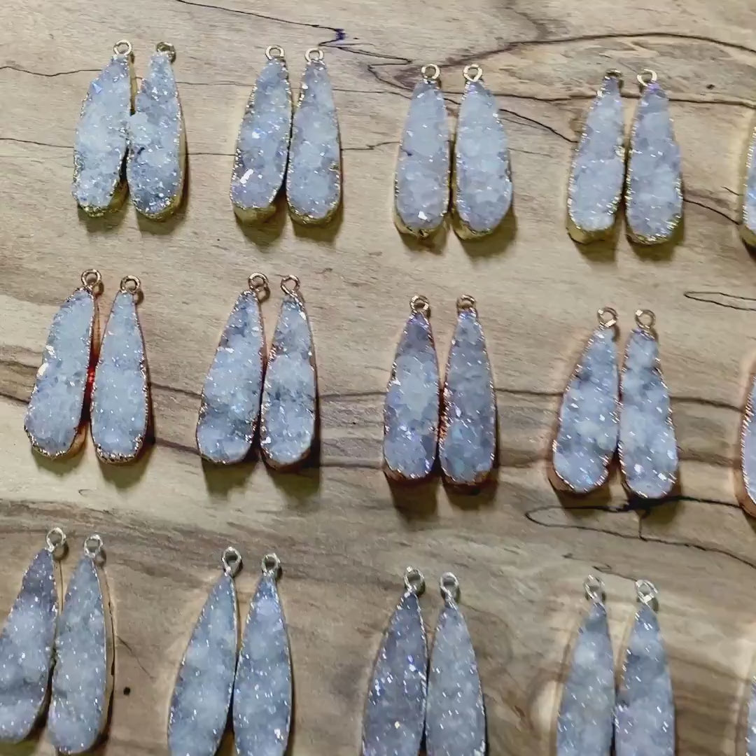 Real druzy earrings Angel aura earrings Rainbow quartz earrings White druzy earrings Angel aura quartz earrings Druzy teardrop earrings