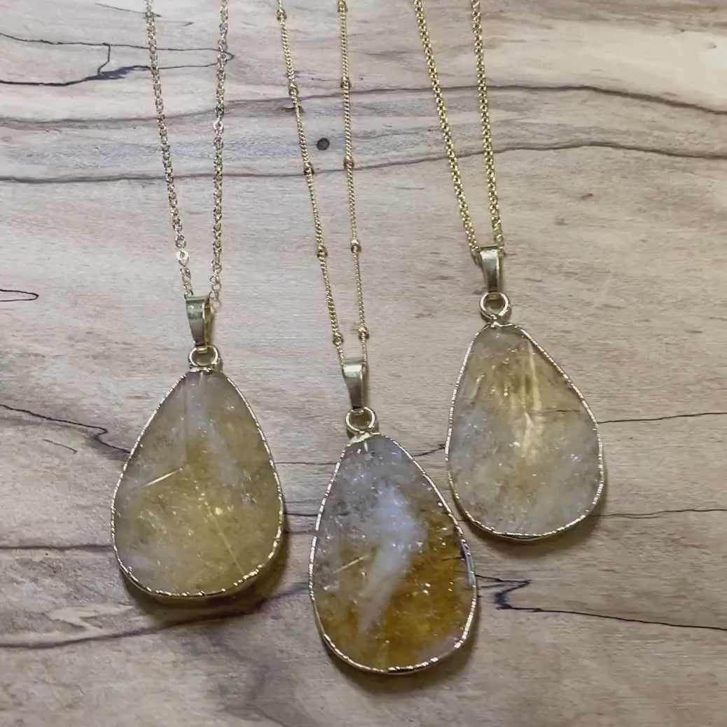 Raw citrine necklace for women Large citrine pendant necklace Real citrine jewelry Gold citrine pendulum Yellow crystal necklace