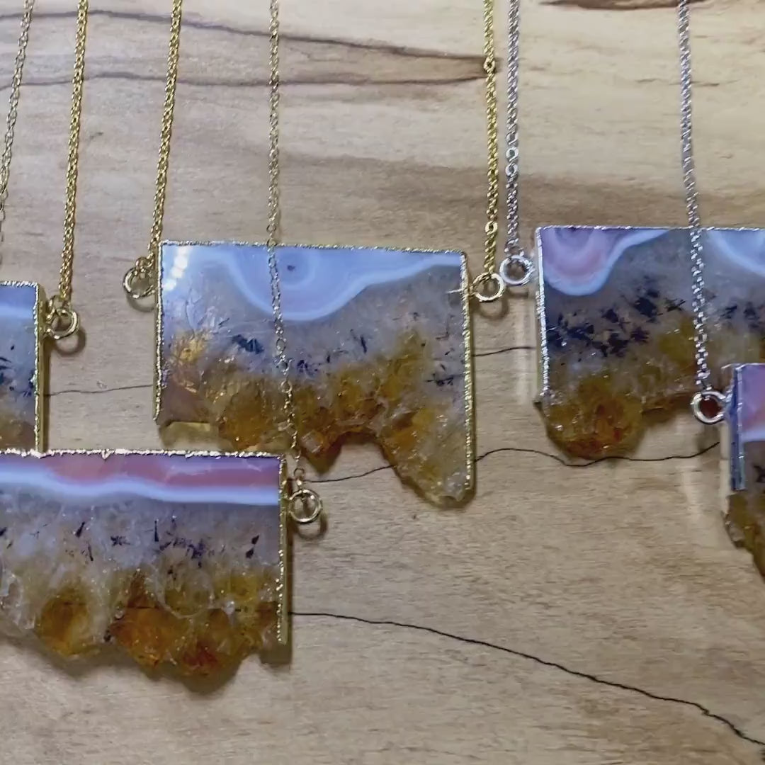 Citrine slice necklace for women Large citrine pendant Raw citrine necklace Citrine birthstone jewelry November Citrine geode necklace