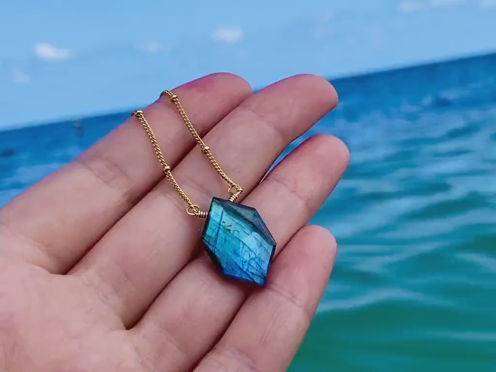 Raw labradorite necklace Sterling silver Rainbow labradorite jewelry for women Geometric gemstone necklace Rainbow moonstone jewelry