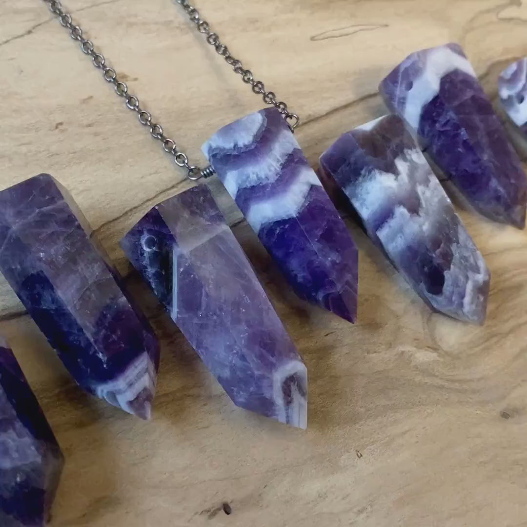 Large amethyst point necklace Chevron amethyst necklace Amethyst pendulum necklace Raw amethyst jewelry Dream amethyst point pendant