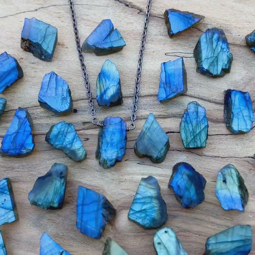 Natural labradorite necklace for men women Raw crystal slice necklace Blue moonstone necklace rough unpolished gemstone jewelry